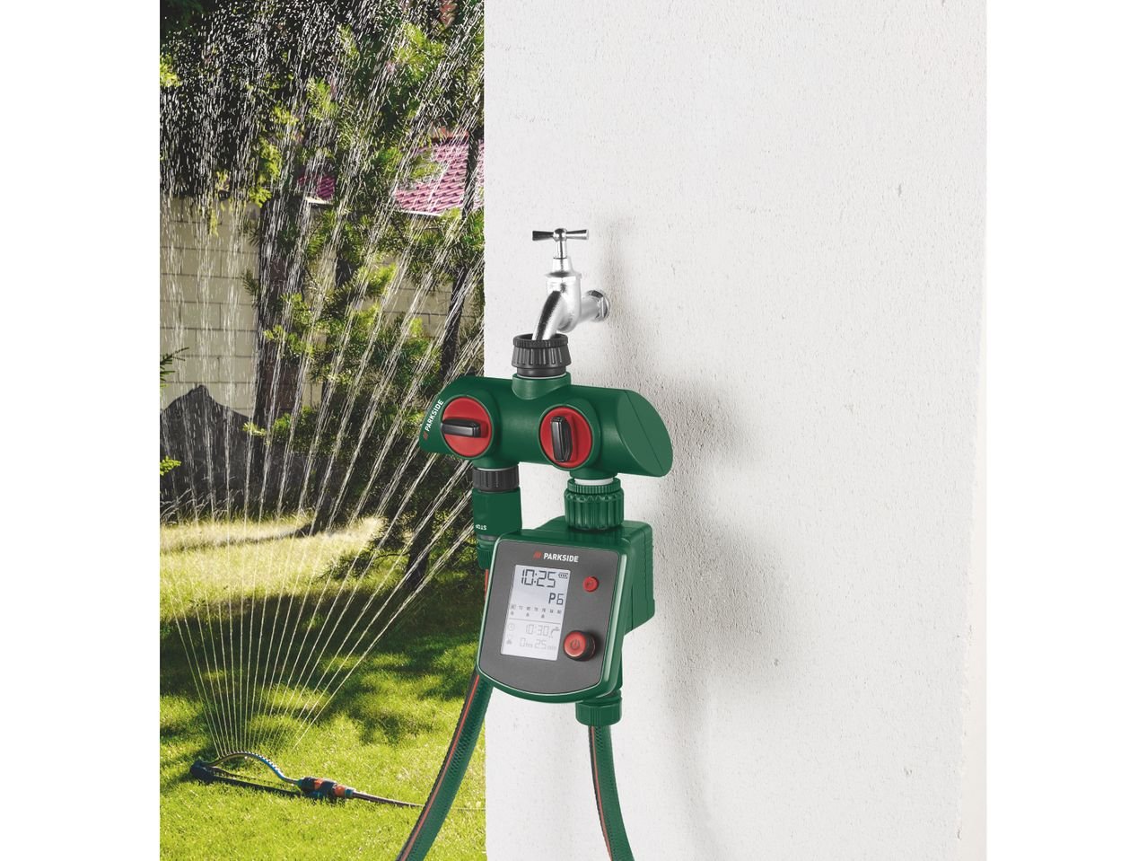 Distributore a due vie, timer per irrigazione o contatore acqua