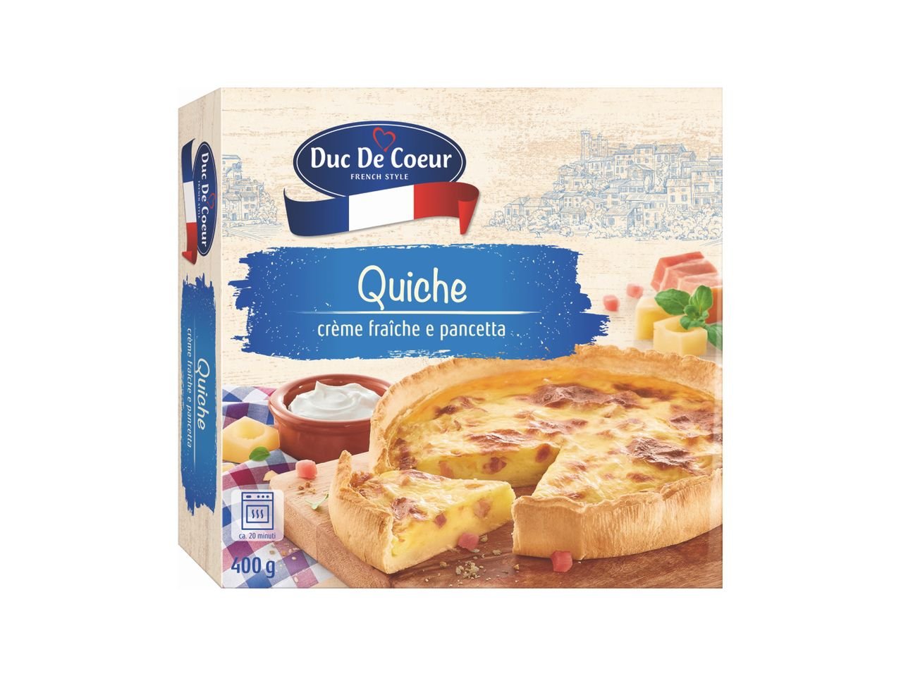 Quiche con crème fraîche e pancetta