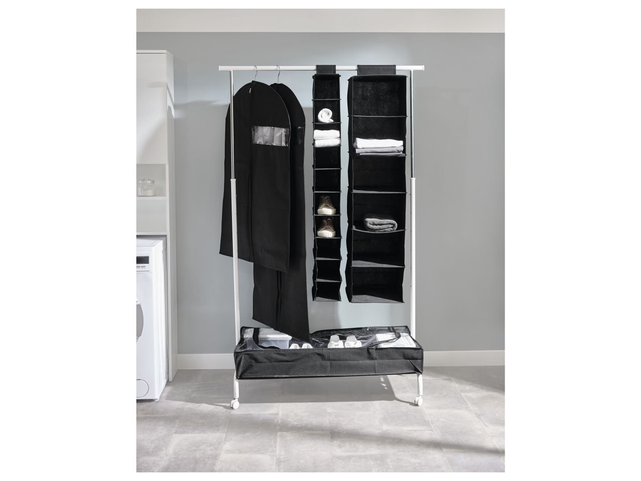 Organizer pensile, contenitore sottoletto o copriabiti