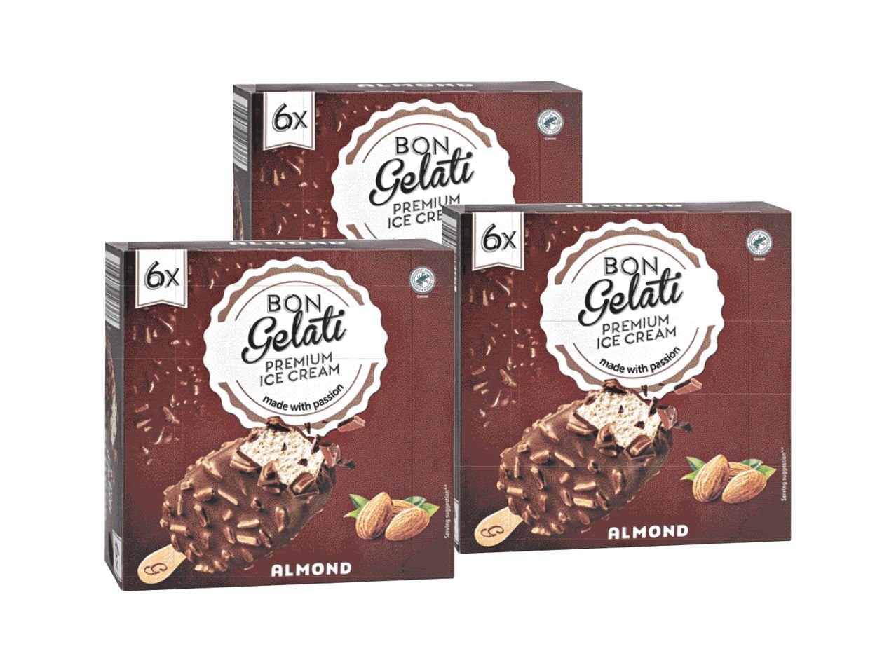 Gelato variegato con cioccolato e mandorle