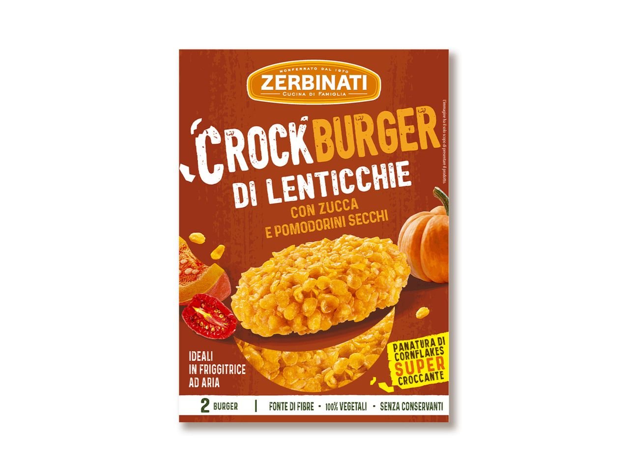 Crock burger di lenticchie con zucca e pomodori secchi