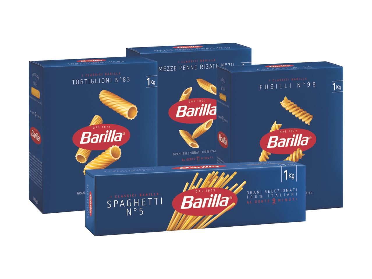 Tortiglioni, Spaghetti n°5, Mezze Penne Rigate o Fusilli