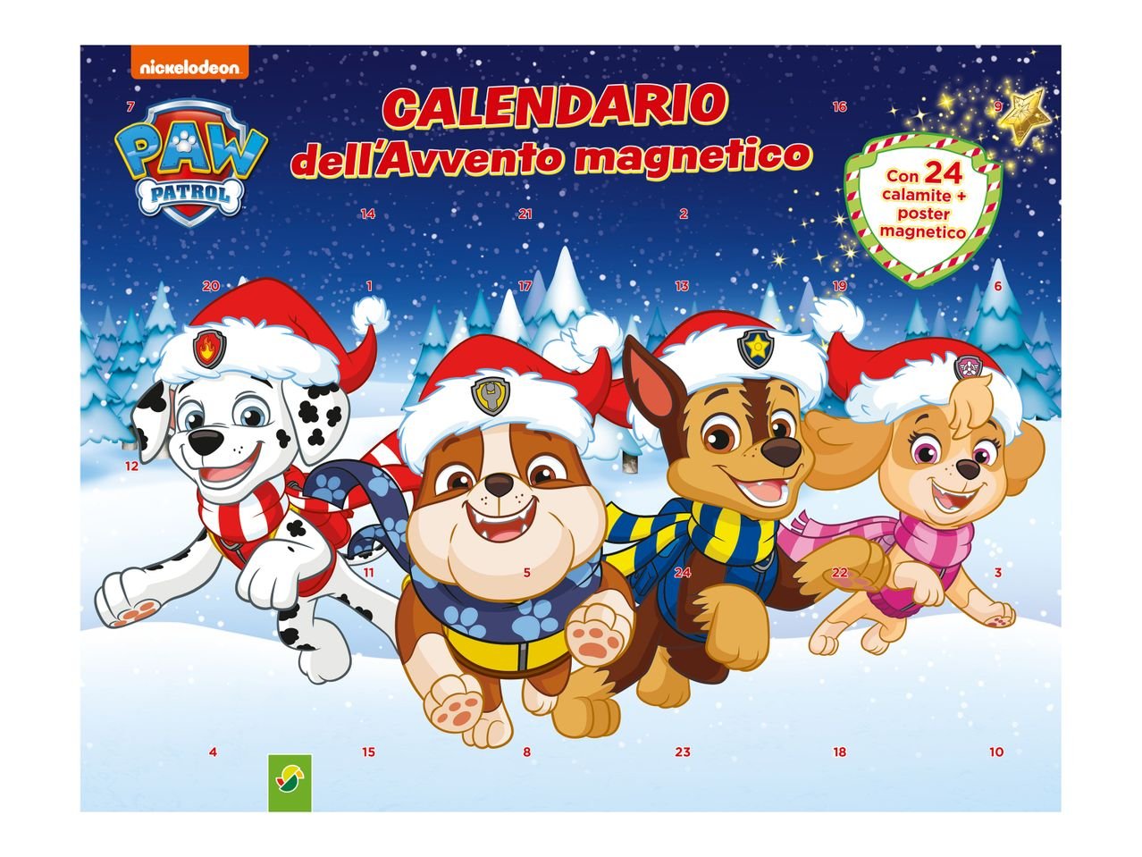 Calendario dell'avvento magnetico "Paw Patrol, Peppa Pig, Eddie Otter, Elfi di Natale"