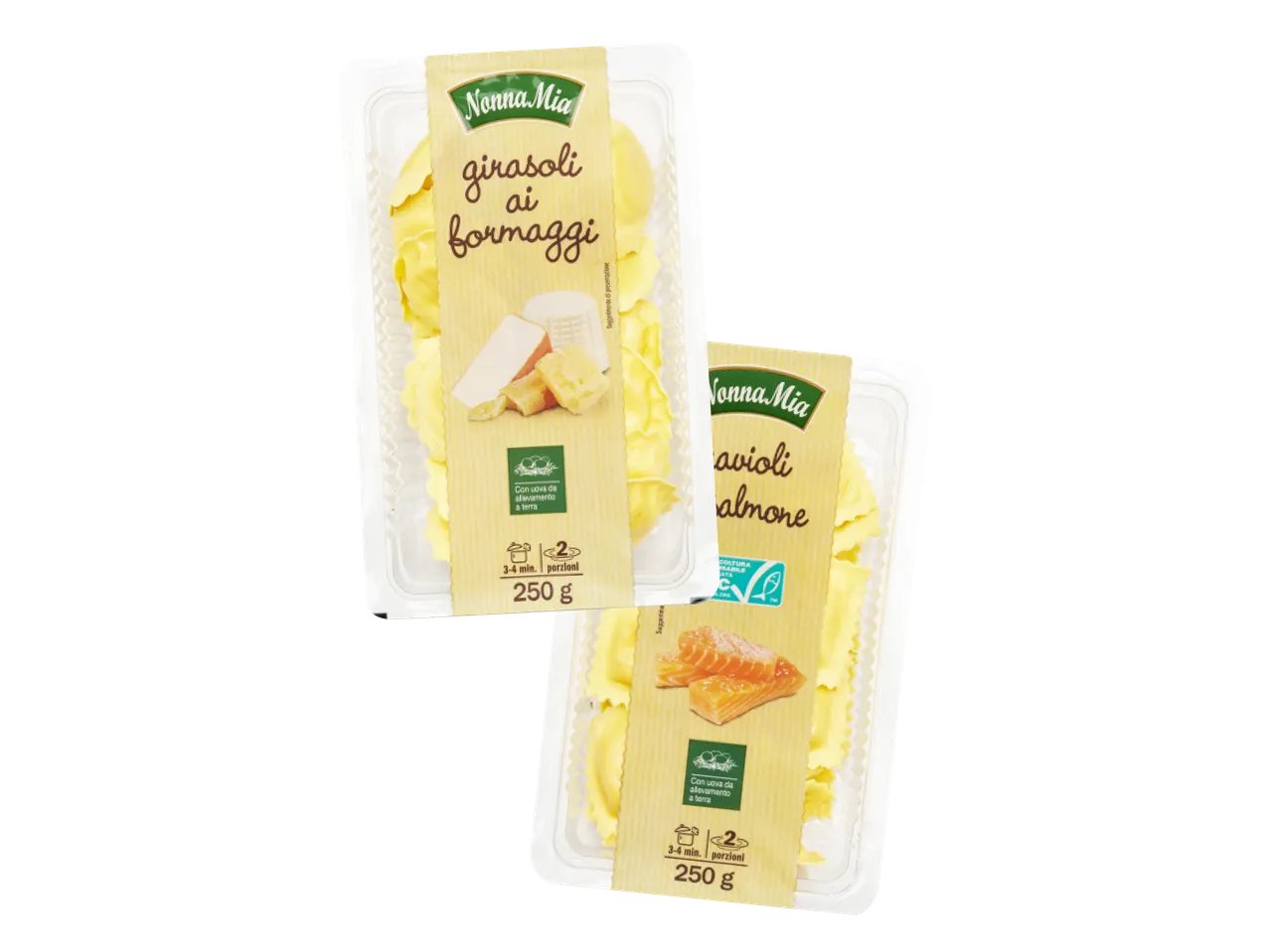 Girasoli ai formaggi o ravioli al salmone