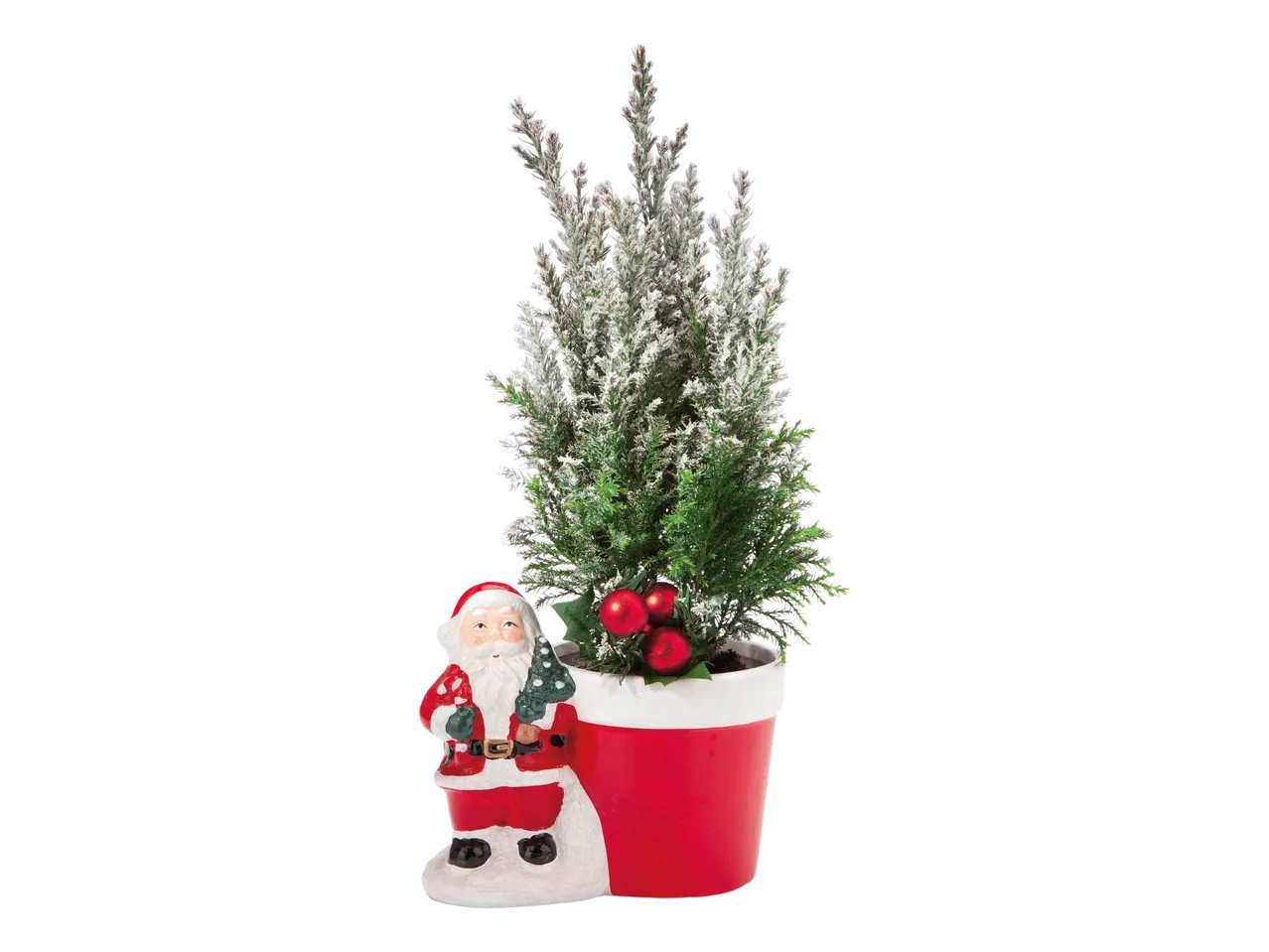 Babbo Natale in ceramica con conifere