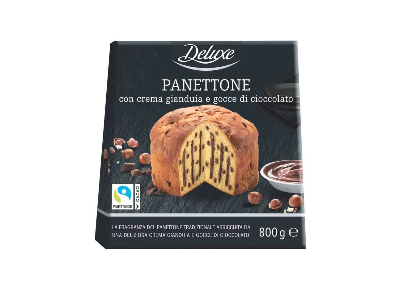 Panettone con crema gianduia e gocce di cioccolato