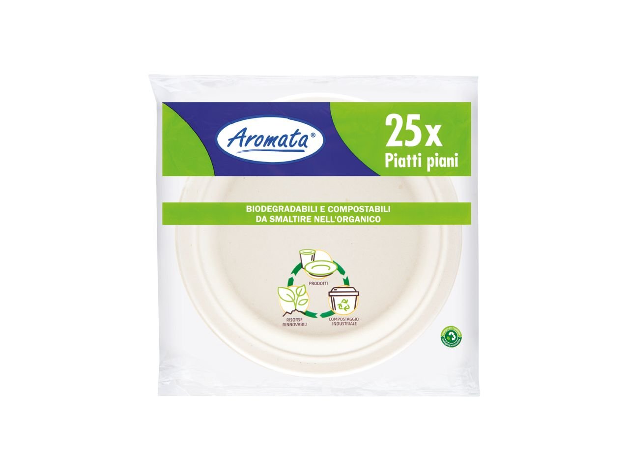 Piatti piani biodegradabili e compostabili