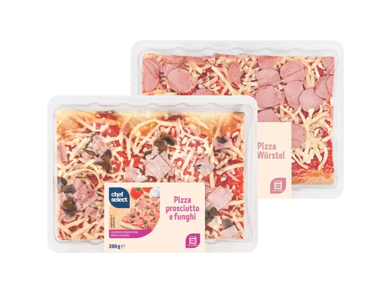 Pizza prosciutto e fughi o würstel