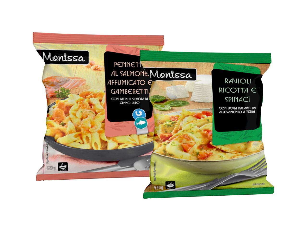 Pennette con salmone affumicato o ravioli di ricotta e spinaci