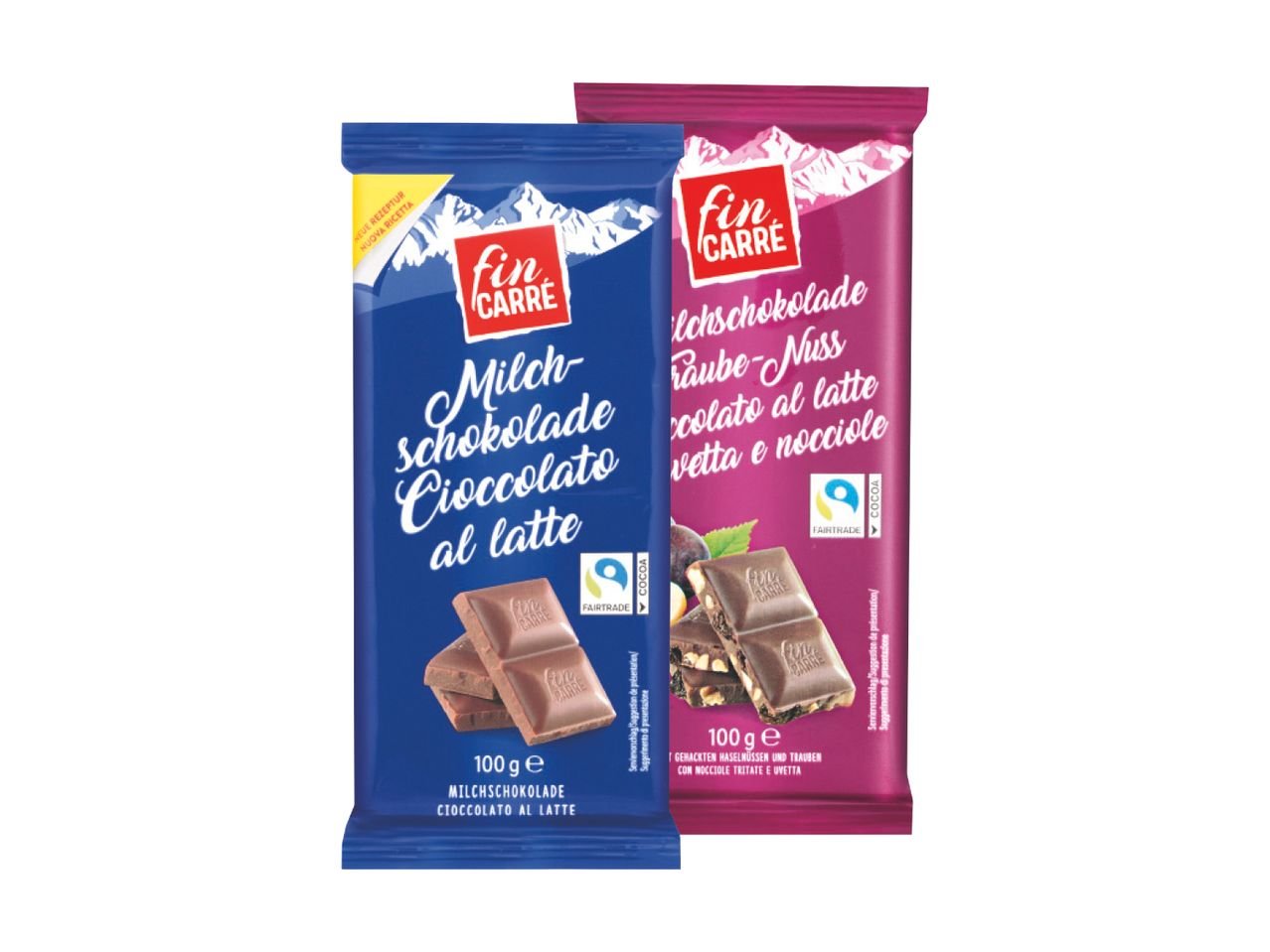 Cioccolato al latte o al latte con uvetta e nocciole