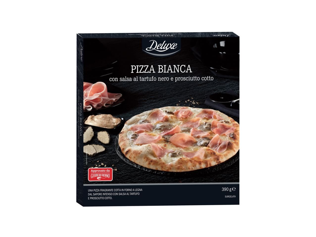 Pizza bianca con salsa al tartufo nero e prosciutto cotto