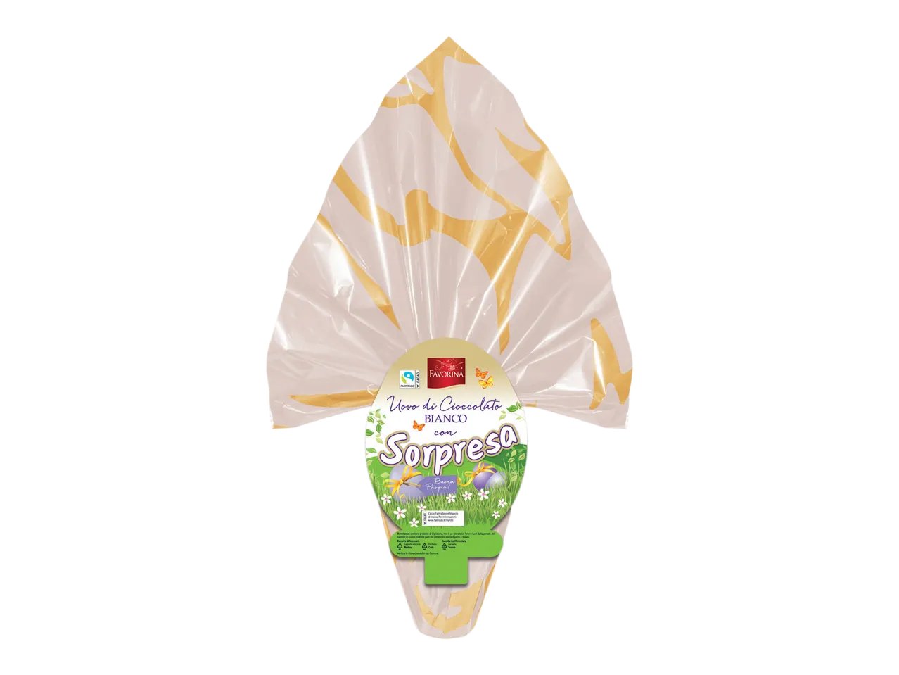 Uovo di cioccolato bianco con sorpresa