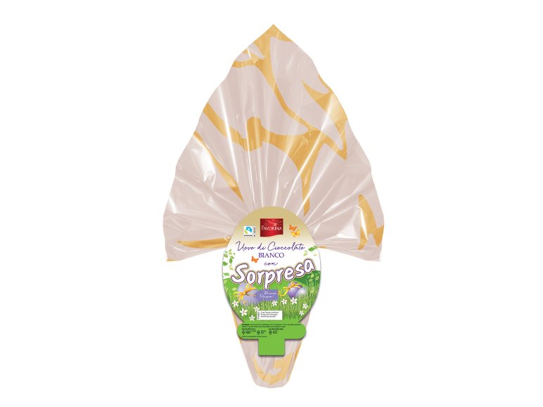 Uovo di cioccolato bianco con sorpresa