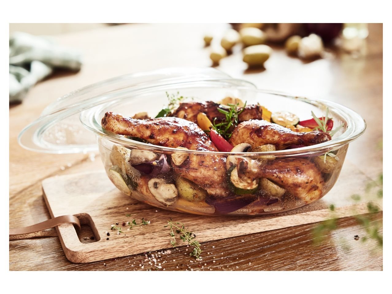 Rostiera in vetro con coperchio