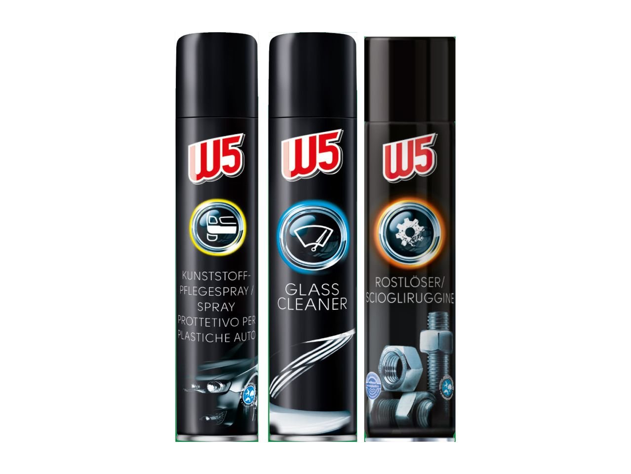 Spray protettivo per plastiche auto, detergente vetri o sciogliruggine