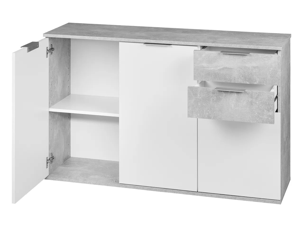 Mobiletto con 3 ante e 2 cassetti, bianco/grigio