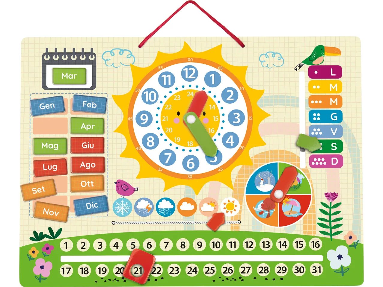 Orologio magnetico o computer in legno per bambini