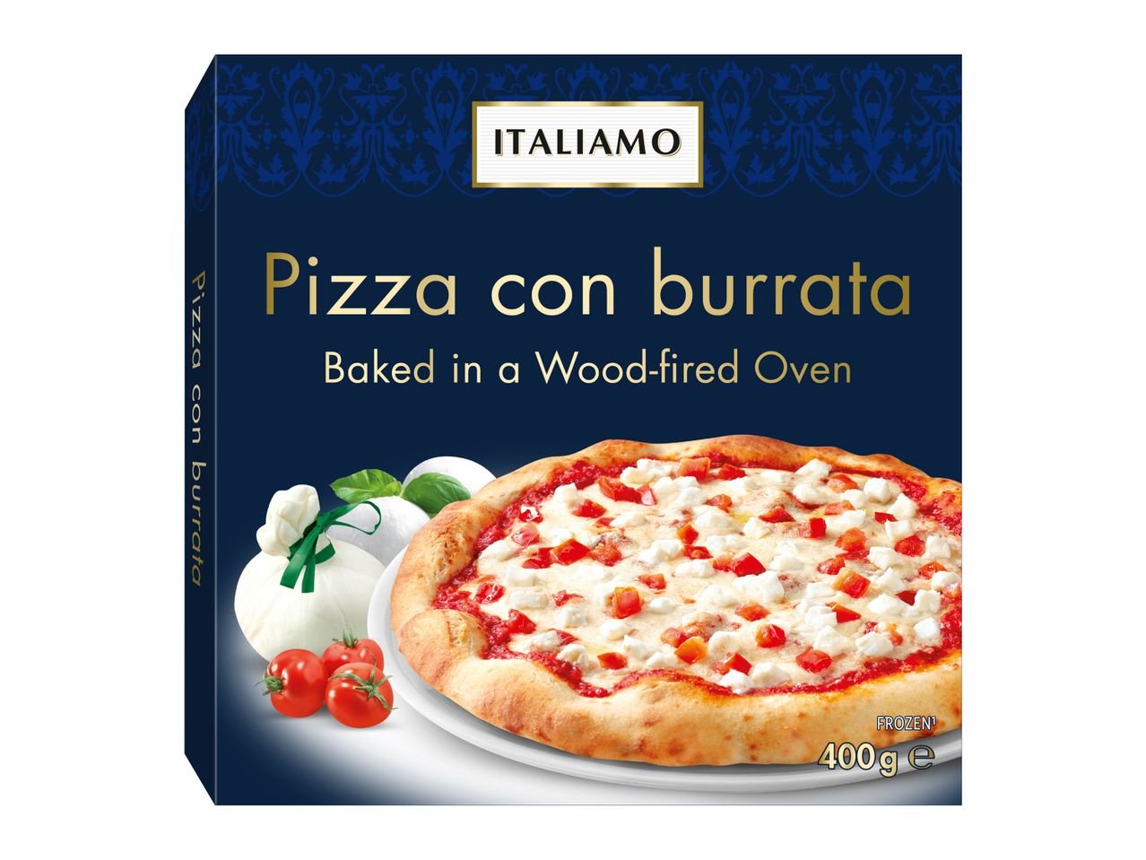 Pizza con burrata cotta in forno a legna