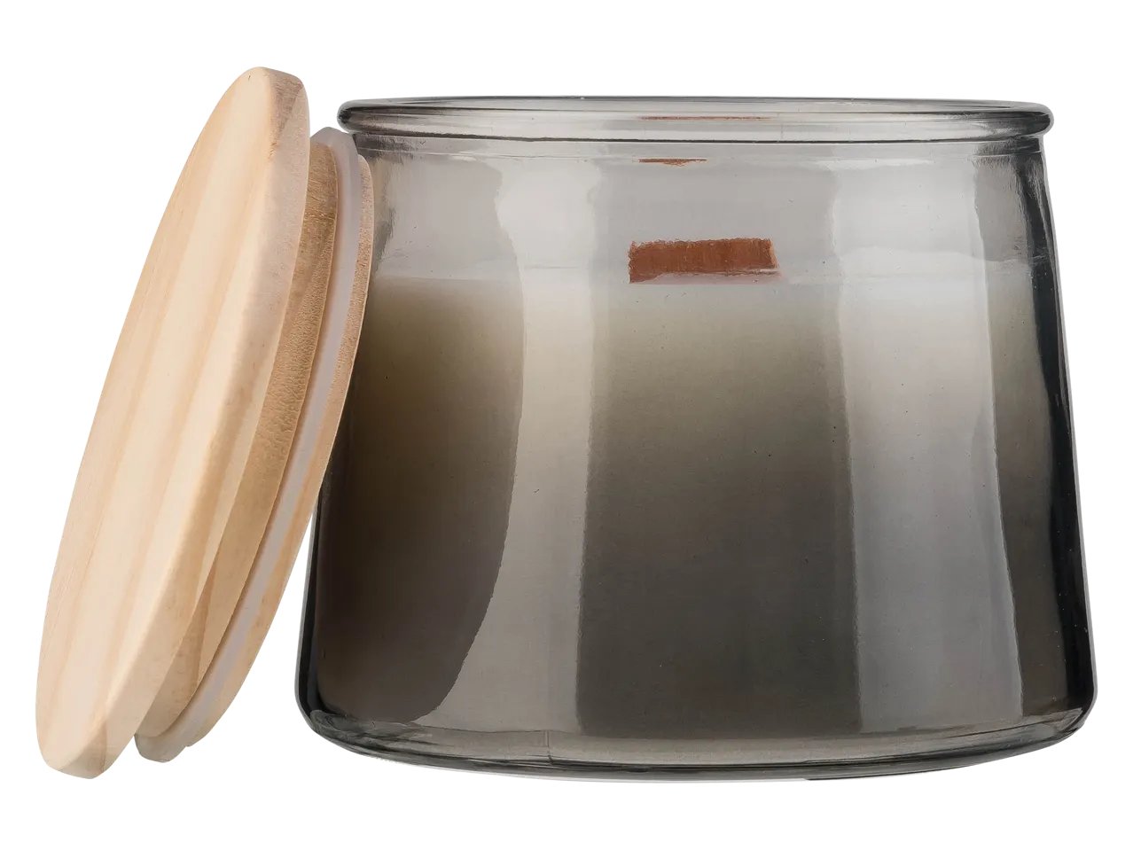 Candela profumata in vetro con stoppino in legno