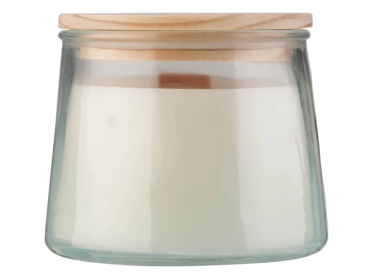 Candela profumata in vetro con stoppino in legno