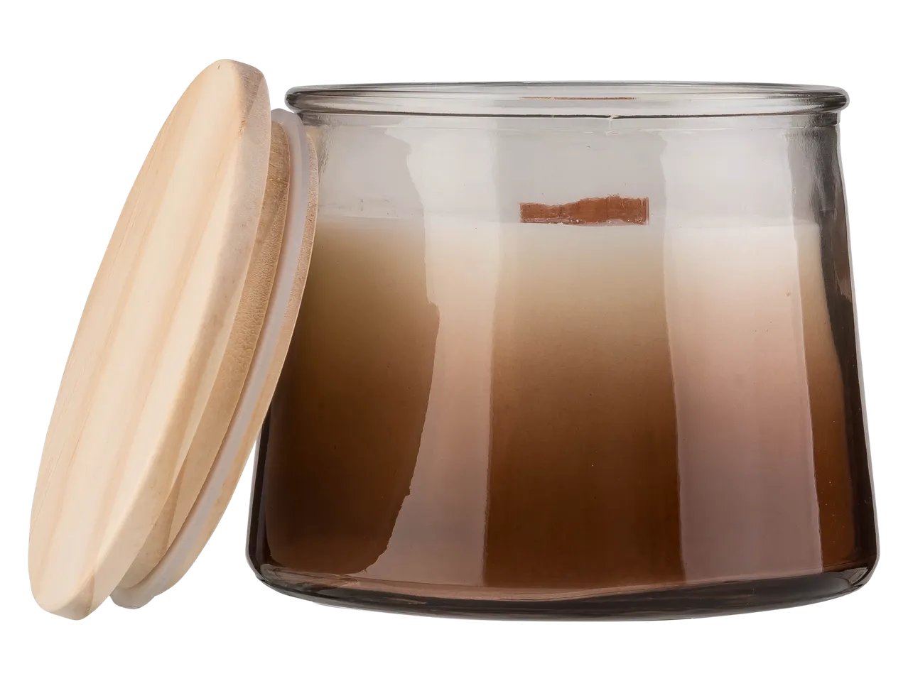 Candela profumata in vetro con stoppino in legno