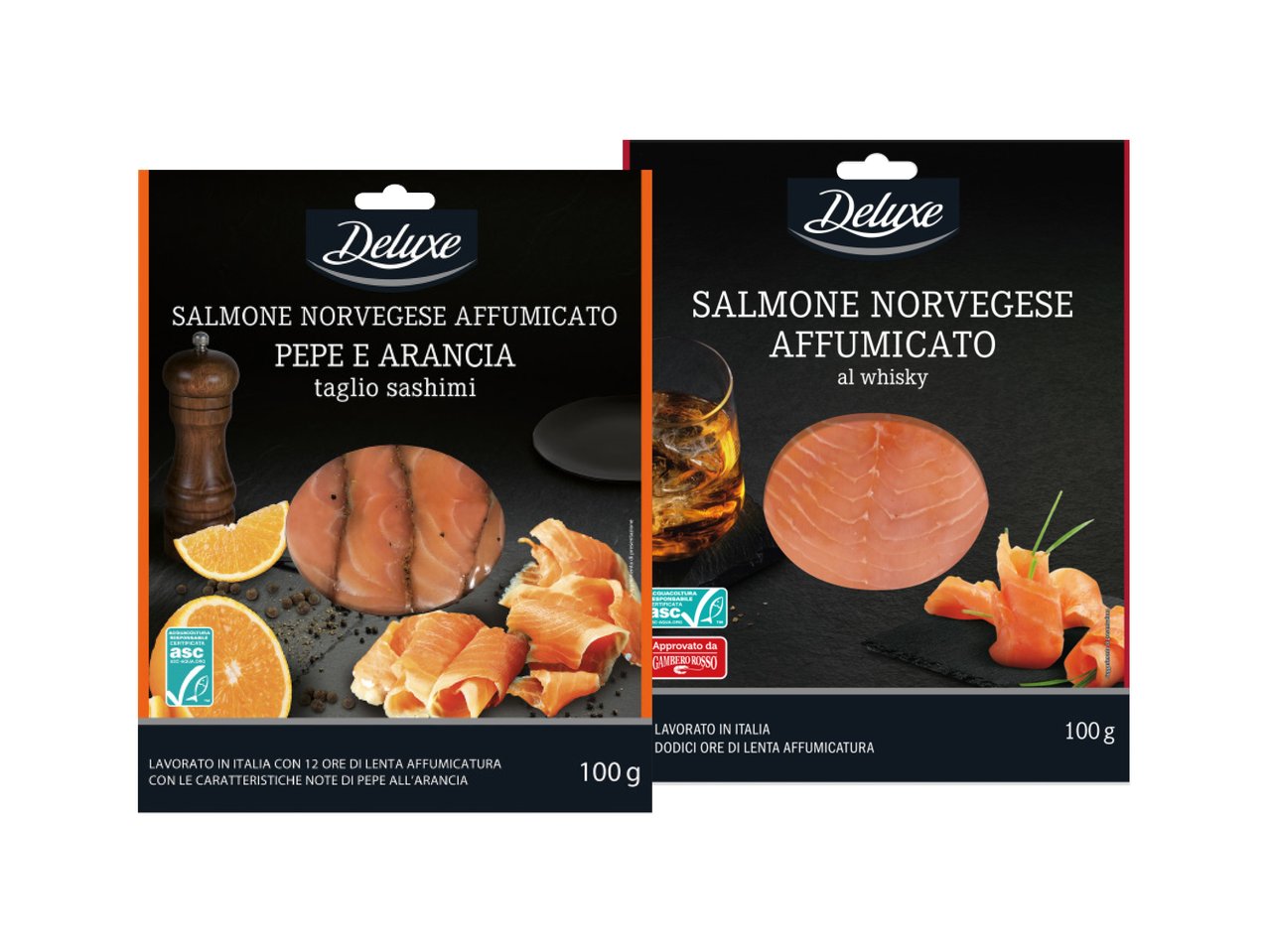 Salmone norvegese con pepe e arancia o al whisky