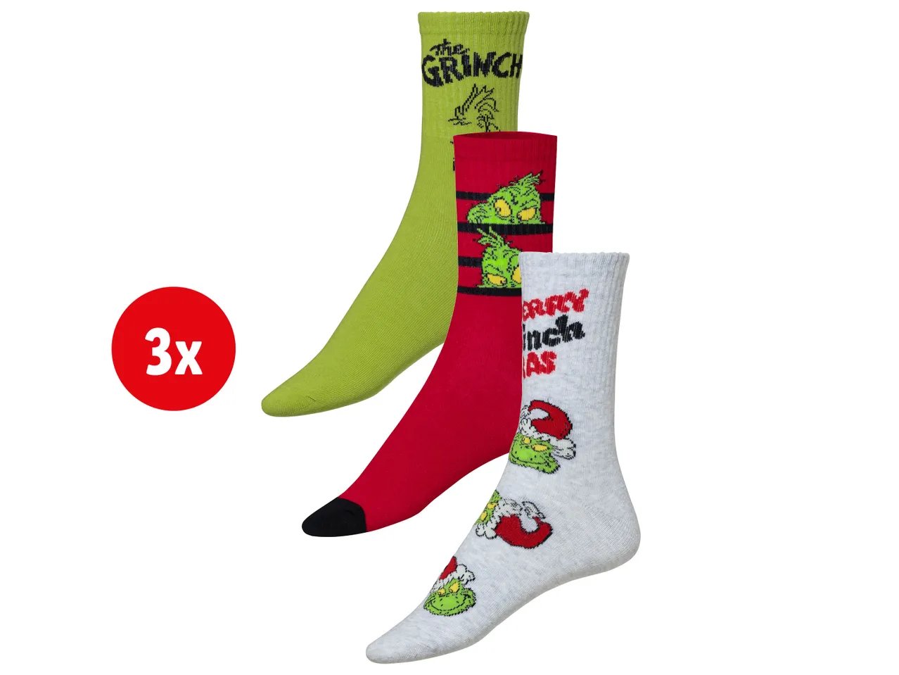 Calze da uomo o donna ‘‘Grinch’’, 3 paia