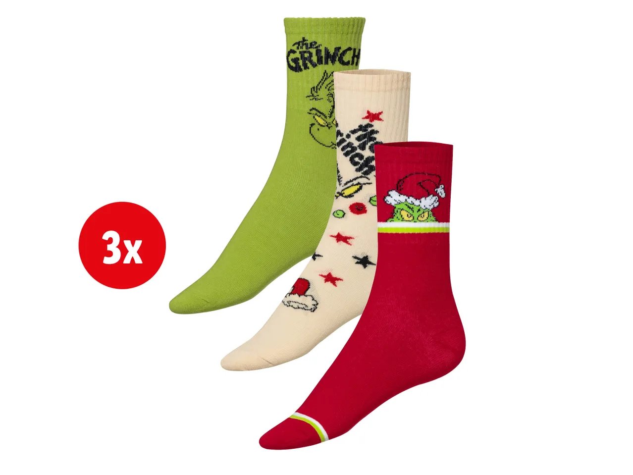Calze da uomo o donna ‘‘Grinch’’, 3 paia