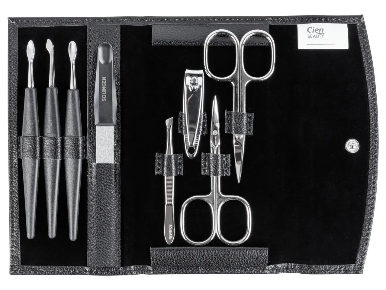 Accessori per manicure con astuccio in cuoio