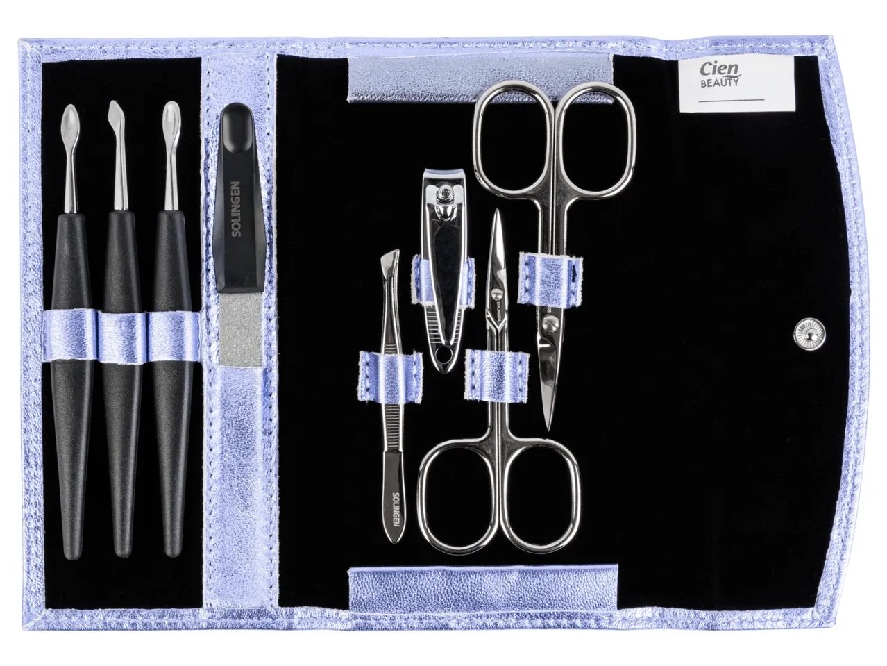 Accessori per manicure con astuccio in cuoio