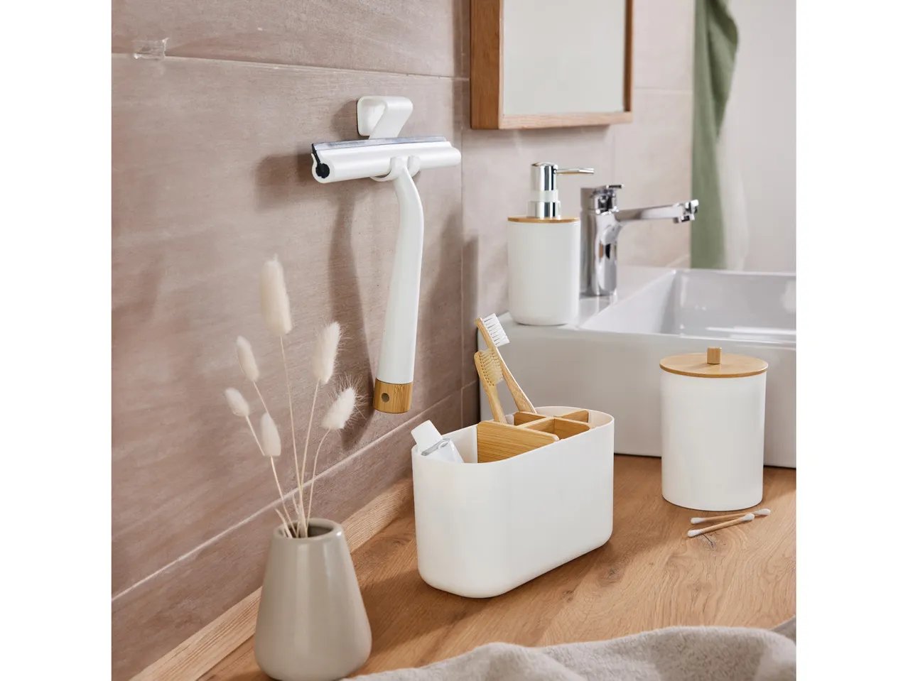 Tergivetri per doccia, organizer, contenitore per cotton fioc o dispenser per sapone