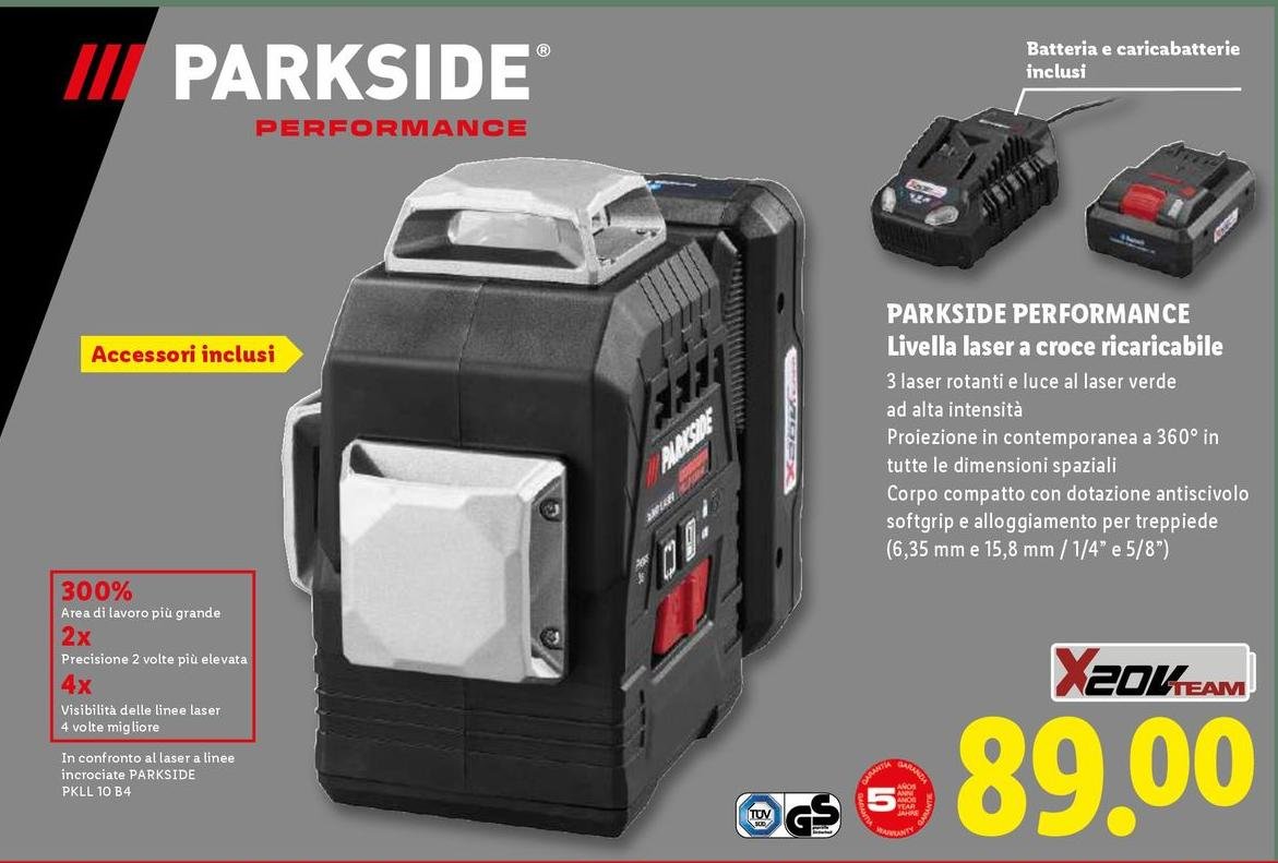 Parkside Performance - Livella Laser A Croce Ricaricabile