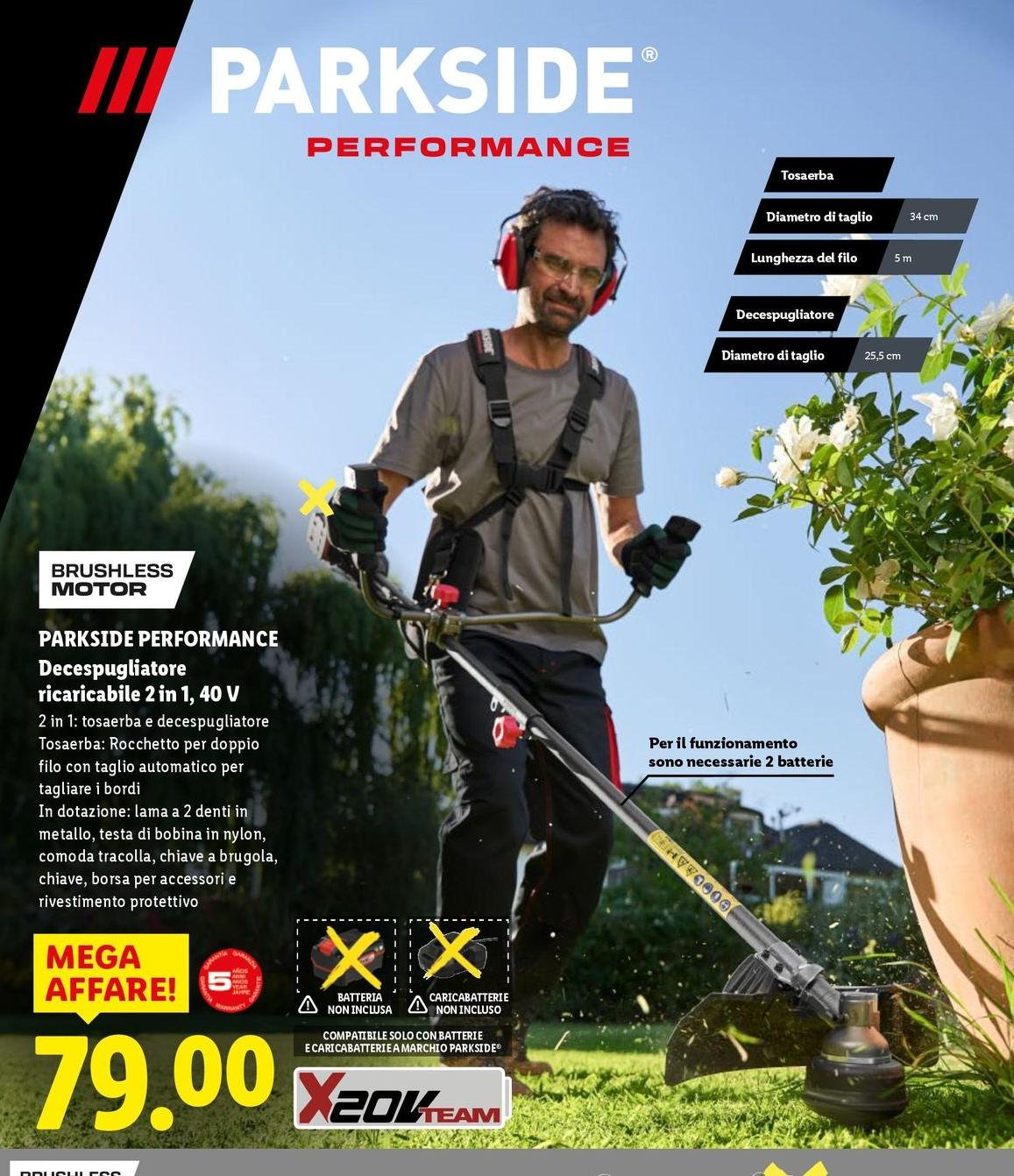 Parkside Performance - Decespugliatore Ricaricabile 2 In 1, 40 V