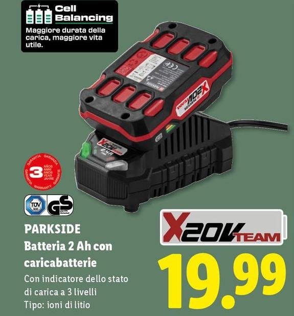 Parkside - Batteria 2 Ah Con Caricabatterie