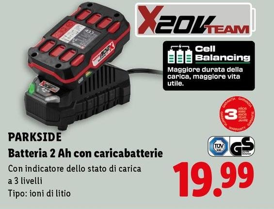 Parkside - Batteria 2 Ah Con Caricabatterie