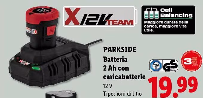 Parkside - Batteria 2 Ah Con Caricabatterie
