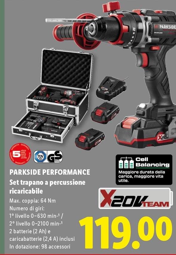 Parkside Performance - Set Trapano A Percussione Ricaricabile