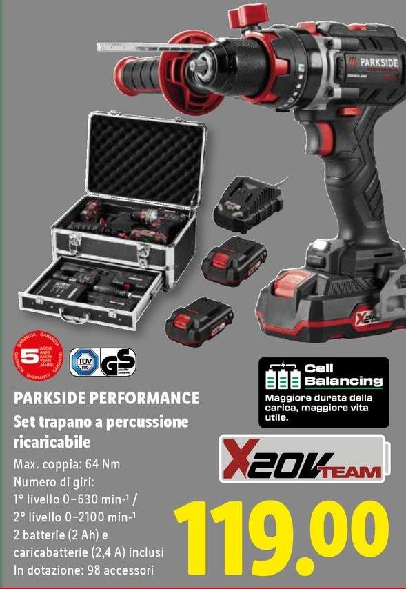 Parkside Performance - Set Trapano A Percussione Ricaricabile