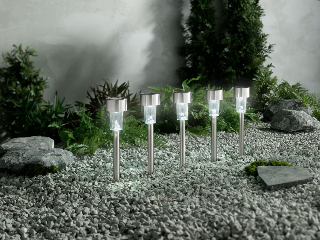 LIVARNO home Lampada LED ad energia solare con picchetto, 5 pezzi