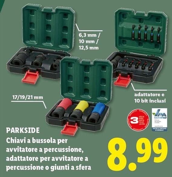 Parkside - Chiavi A Bussola Per Avvitatore A Percussione, Adattatore Per Avvitatore A Percussione O Giunti A Sfera