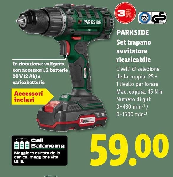 Parkside - Set Trapano Avvitatore Ricaricabile