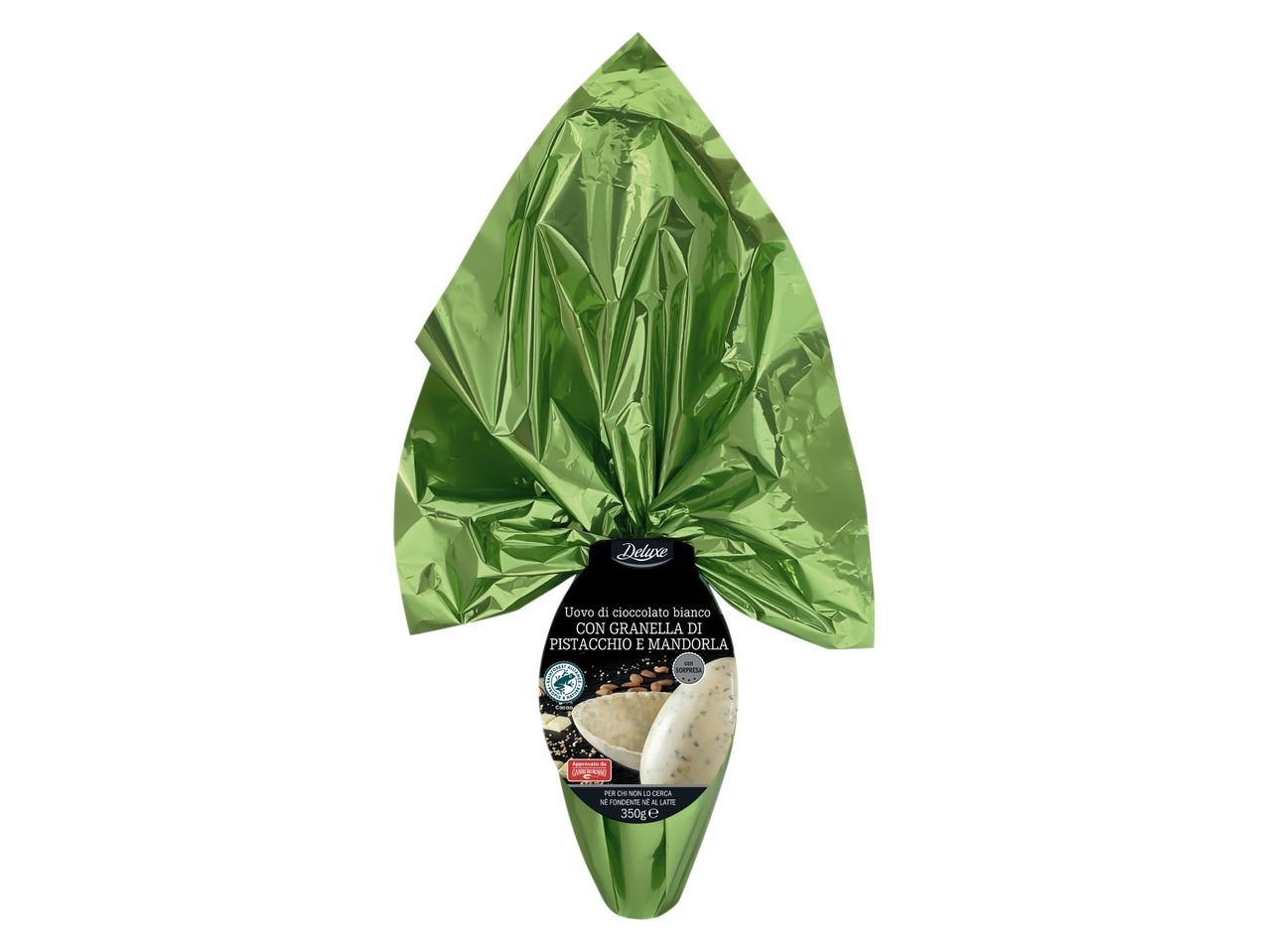 Uovo di cioccolato bianco con granella di pistacchio e mandorla