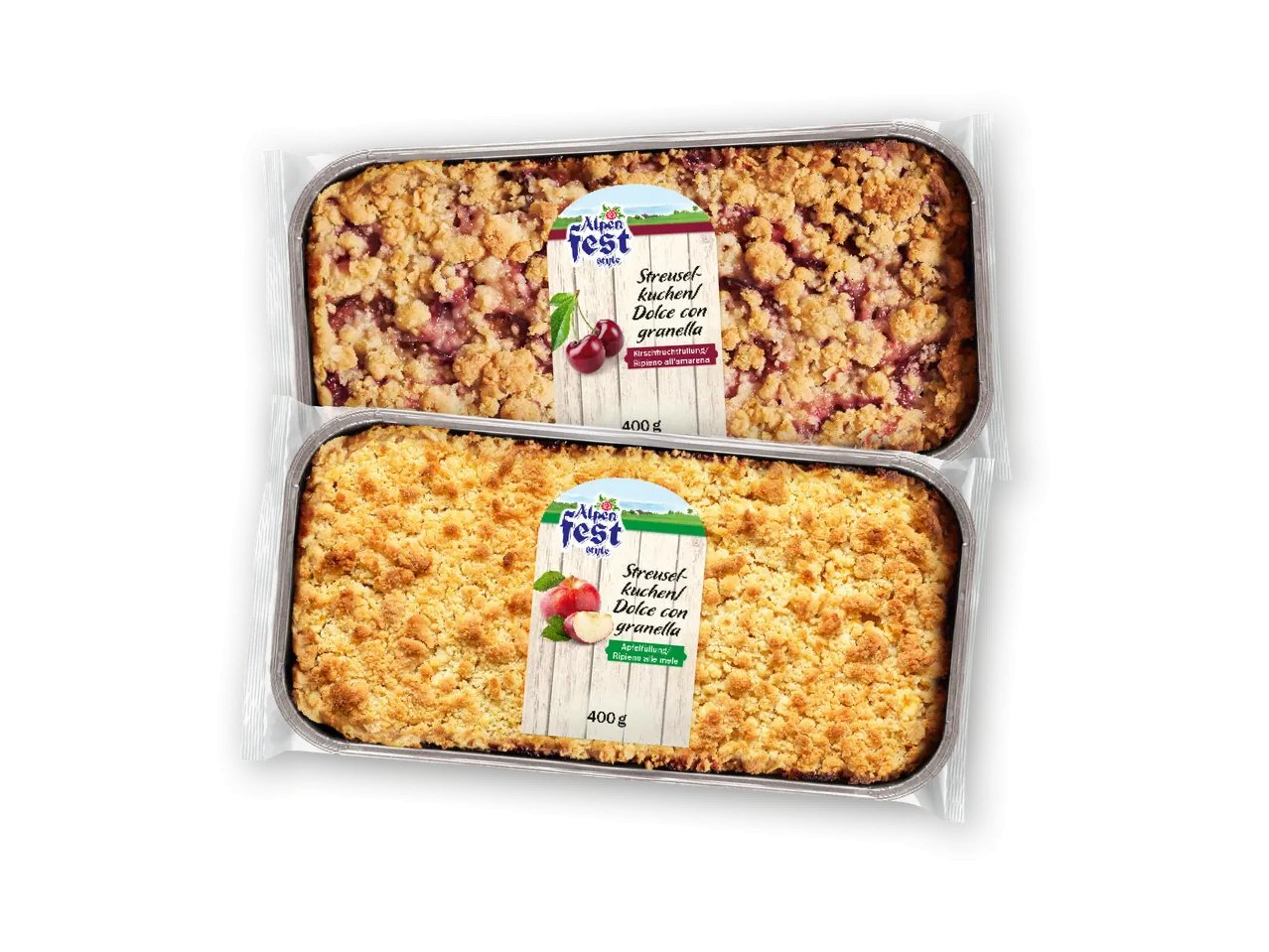 Dolce con granella di pasta frolla e farcitura