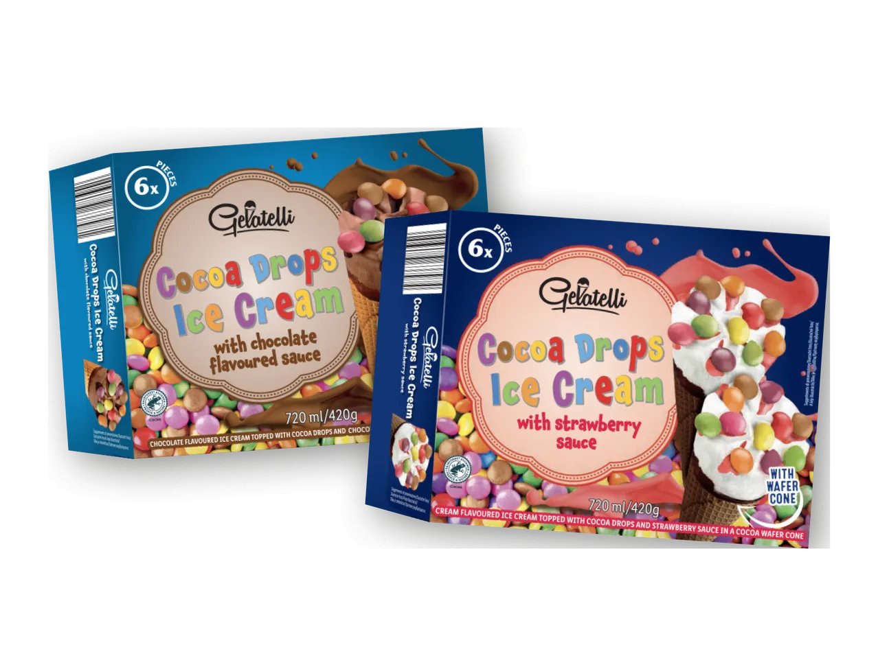 Coni gelato con confetti al cioccolato