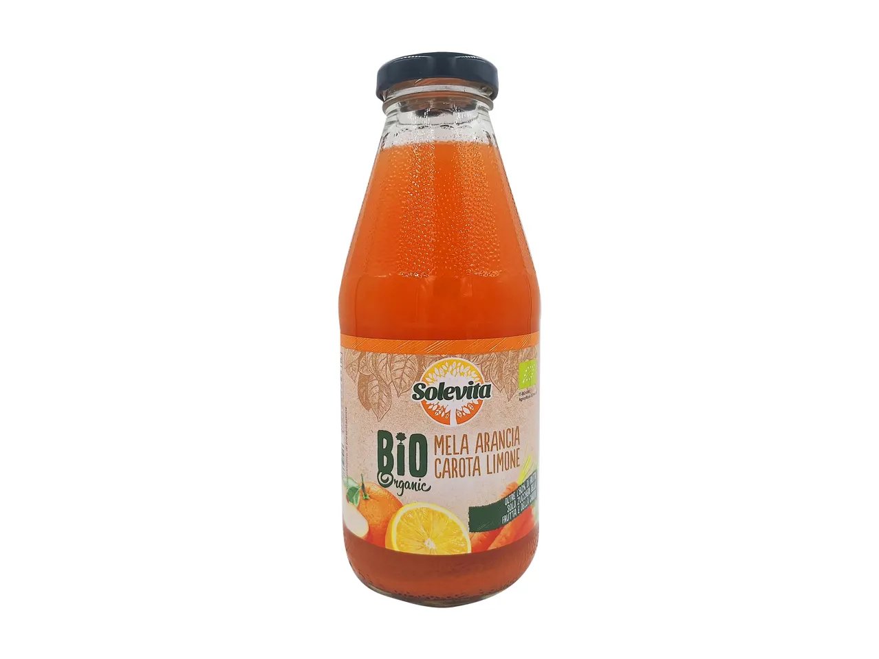 Bevanda biologica alla mela, arancia, carota e limone