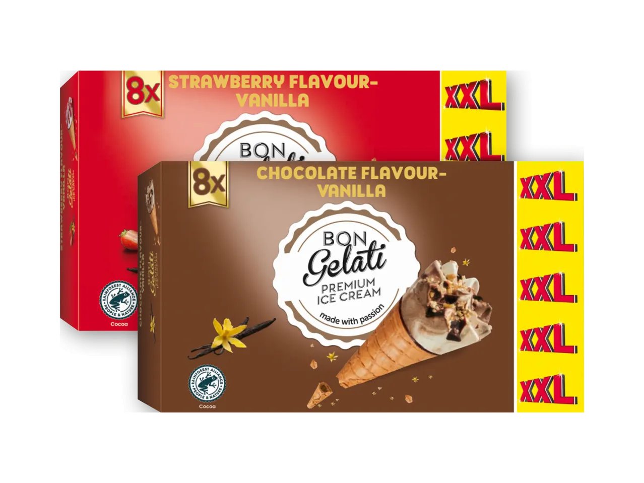 Cono gelato cioccolato e vaniglia o fragola e vaniglia XXL