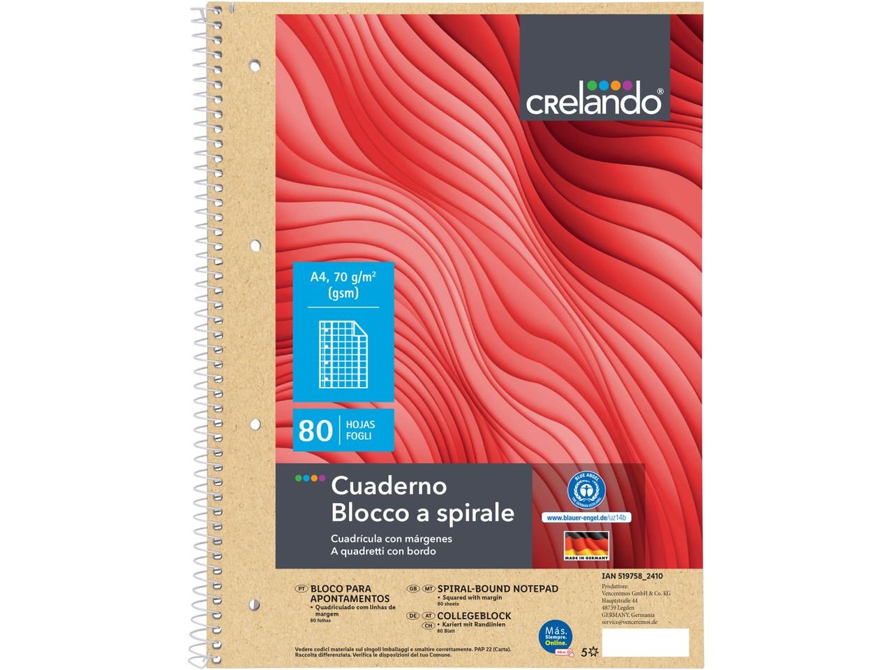 Blocco a spirale a quadretti, A4