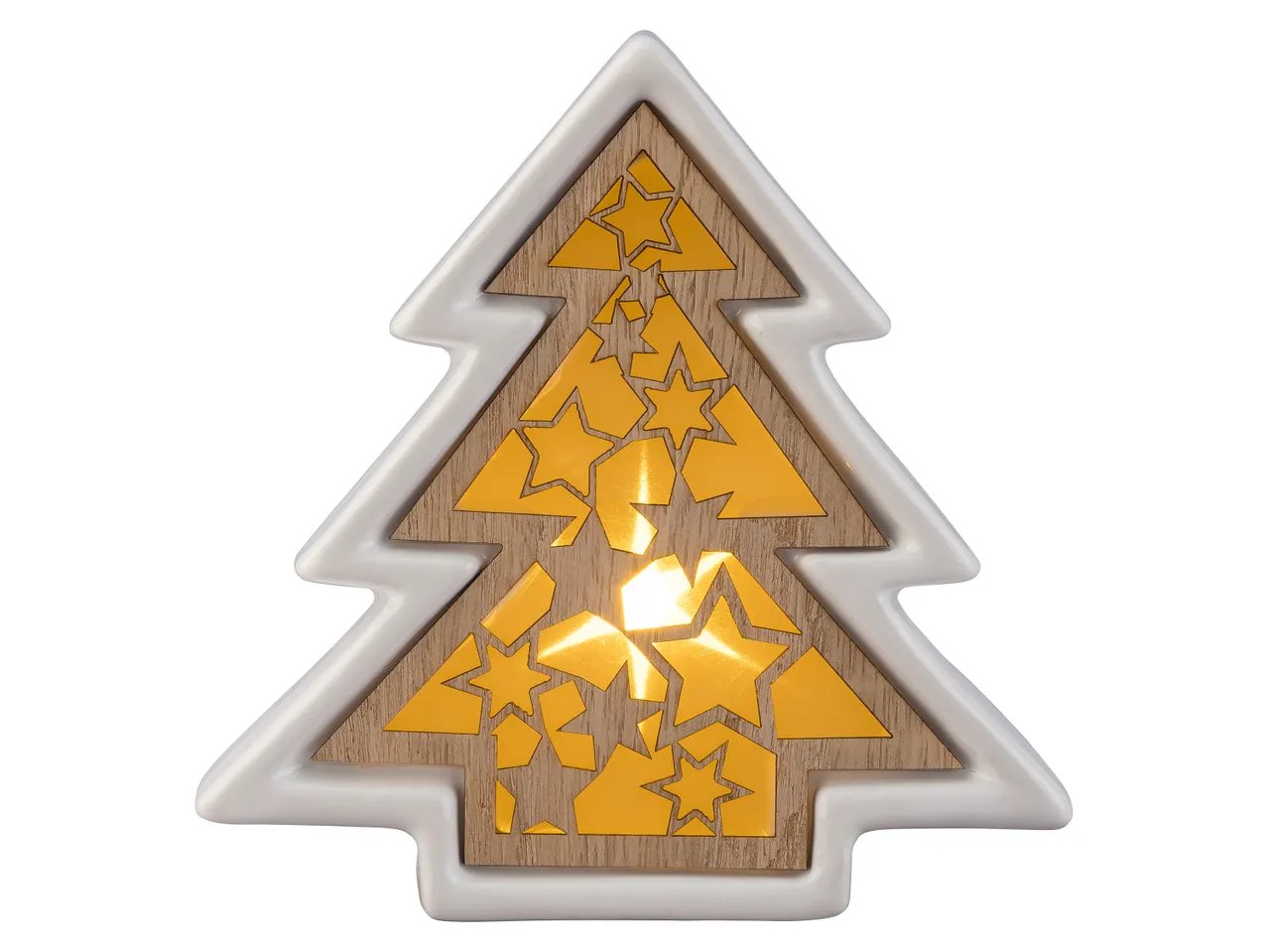 Decorazione natalizia a LED in ceramica e legno