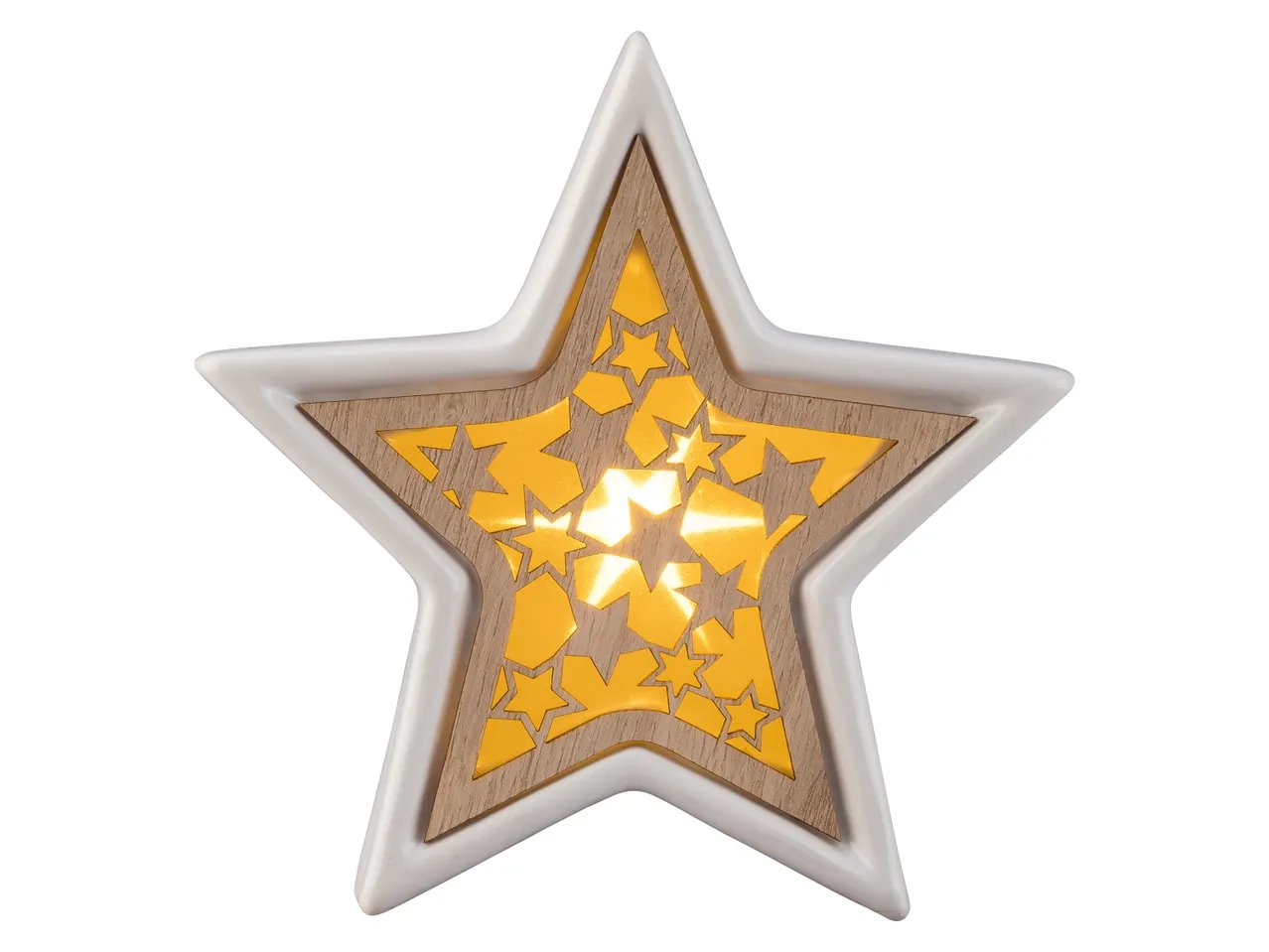 Decorazione natalizia a LED in ceramica e legno