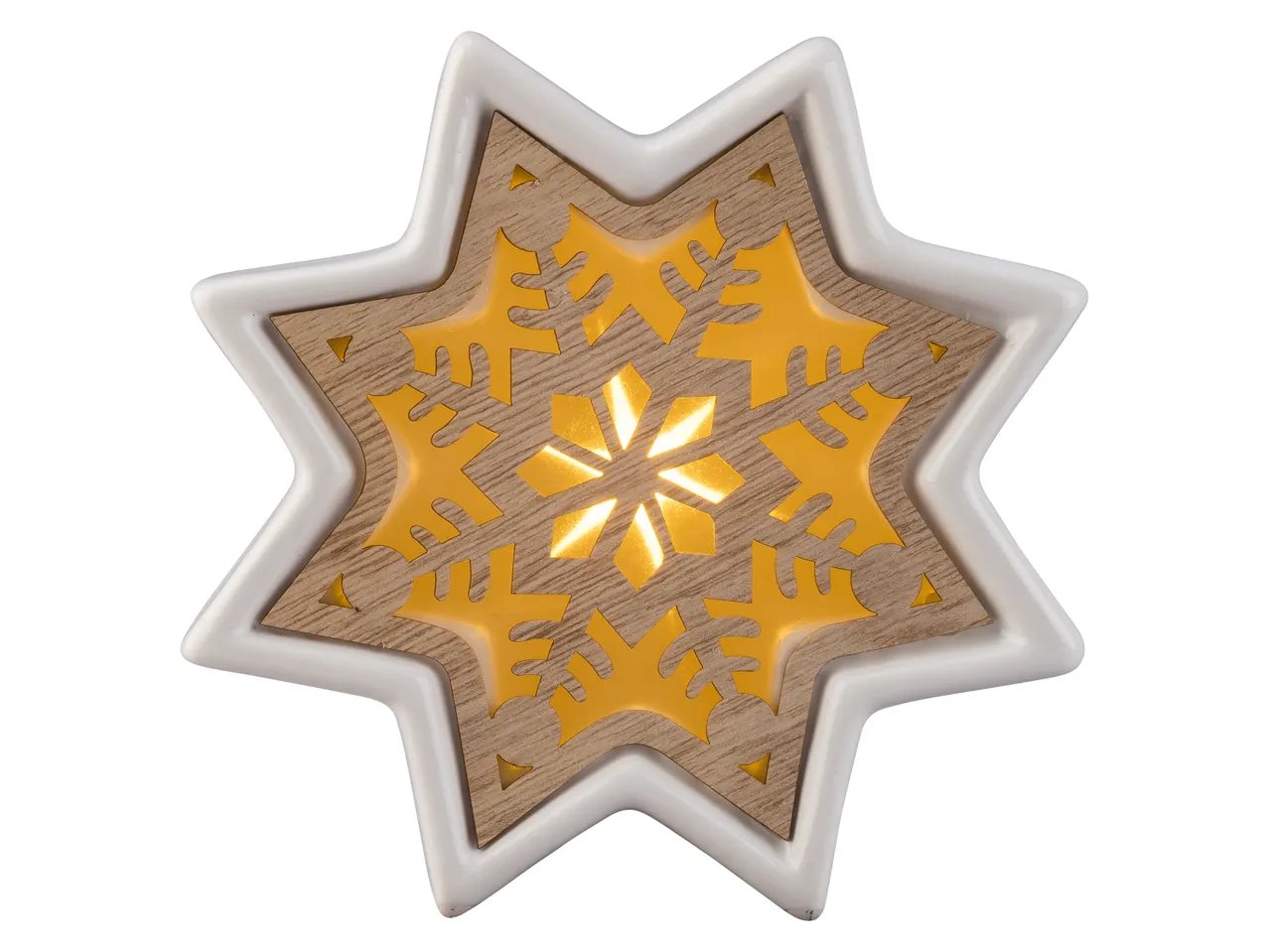 Decorazione natalizia a LED in ceramica e legno